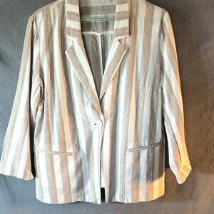 Chico's Stripped Linen/Cotton Woman's Blazer Size Large 12